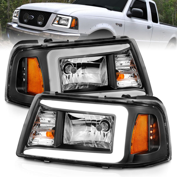 ANZO Crystal Headlights w/ Light Bar (Black Housing) for Ford Ranger 20012011
