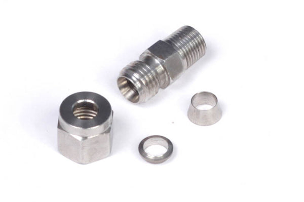Haltech 1/4in Stainless Compression Fitting Kit with 1/8in NPT Thread, Nut & Ferrule