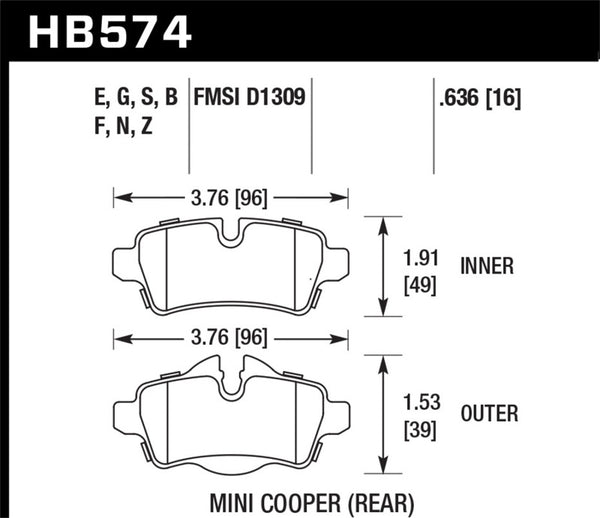 Hawk Performance HP+ Rear Brake Pads for 2007+ Mini Cooper
