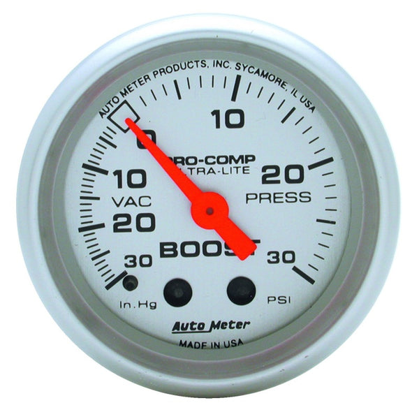 AutoMeter Ultra-Lite 52mm Mechanical Boost Gauge (030 PSI) - 1/8" NPT