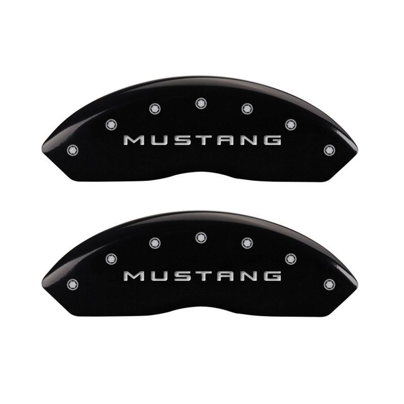 MGP 4 Caliper Covers Engraved Front Mustang Engraved Rear 50 Black finish silver ch