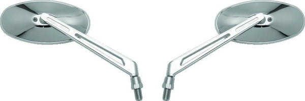 BikeMaster Oval Mirror Machined Arm w/10mm/Yam 10mm/HD Adapters - Pair - Chrome
