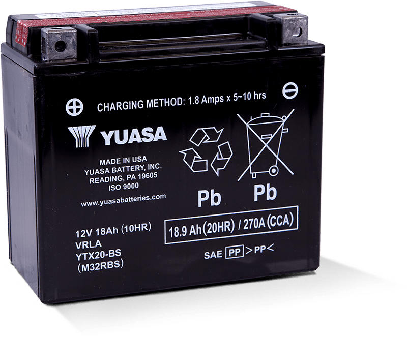 Yuasa YTX20-BS Maintenance Free AGM 12-Volt Battery w/Bottle