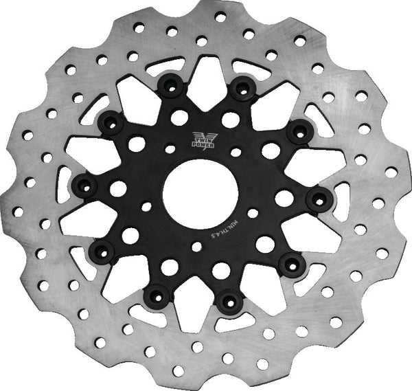 Twin Power 08-13 FLH FLT 08-16 FLHR 06-17 Dyna Front 11.8 Scalloped Floating Rotor Black Mesh