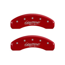 Load image into Gallery viewer, MGP 4 Caliper Covers Engraved Front &amp; Rear Lightning Red finish silver ch