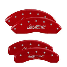 Load image into Gallery viewer, MGP 4 Caliper Covers Engraved Front &amp; Rear Lightning Red finish silver ch