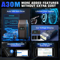 XTOOL A30M OBD2 Scanner Bluetooth Full System Diagnostic Tool with Bi-Directional Control & 26+ Services