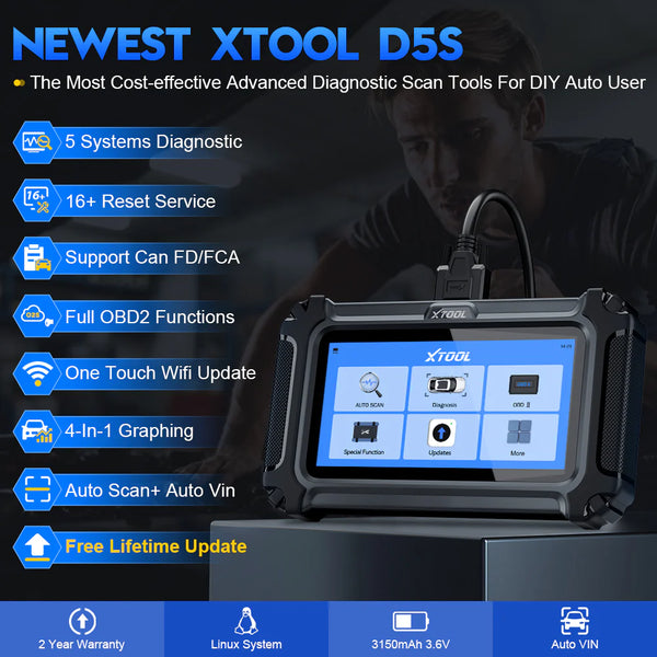 XTOOL D5S OBD2 Scanner Full System Diagnostic Tool with 16+ Reset Functions AutoVIN & CAN FD Support