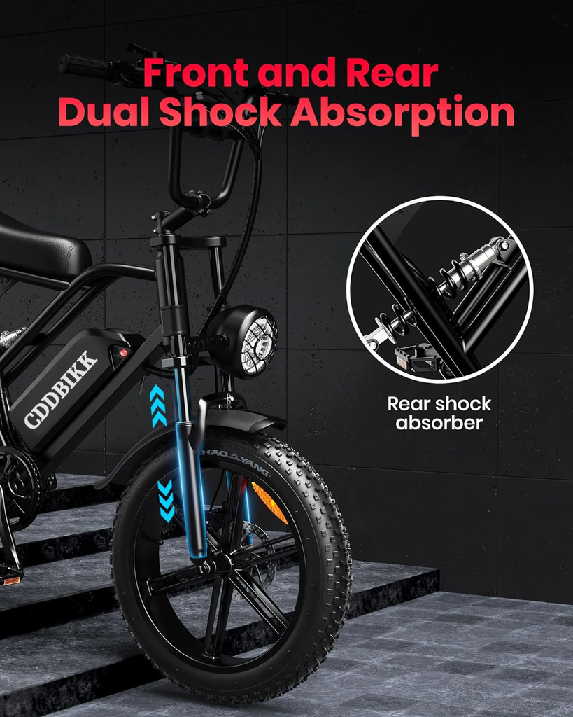 G60 Electric Bike 1000W Motor 48V 20Ah Battery – 20×4" Off-Road Fat Tire eBike with Shimano 7-Speed & Dual Disc Brakes