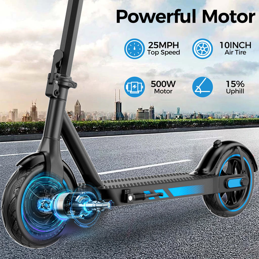 V10 PRO Electric Long Range Scooter 500W Motor 36V 15Ah Battery – 10" Air Tires, Foldable Design & 3-Speed Modes