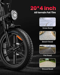 G60 Electric Bike 1000W Motor 48V 20Ah Battery – 20×4" Off-Road Fat Tire eBike with Shimano 7-Speed & Dual Disc Brakes