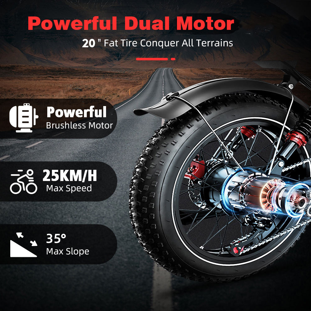 S8-Dual 2000W Motor 7 Speed 20inch Electric City Bike 48V 25AH Single Motor E-Bike Electric Fat Tire