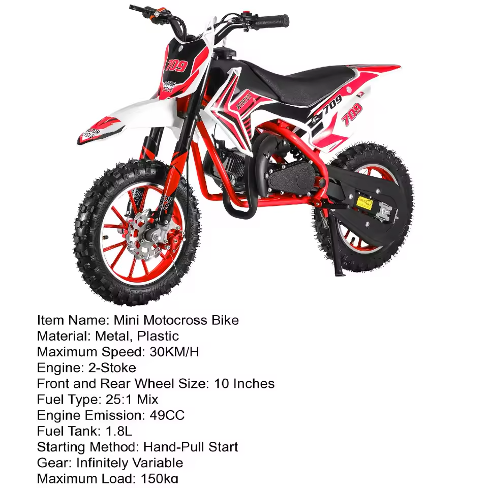49cc 2-Stroke Kids Dirt Bike – Gas-Powered Mini Motocross with Front & Rear Disc Brakes