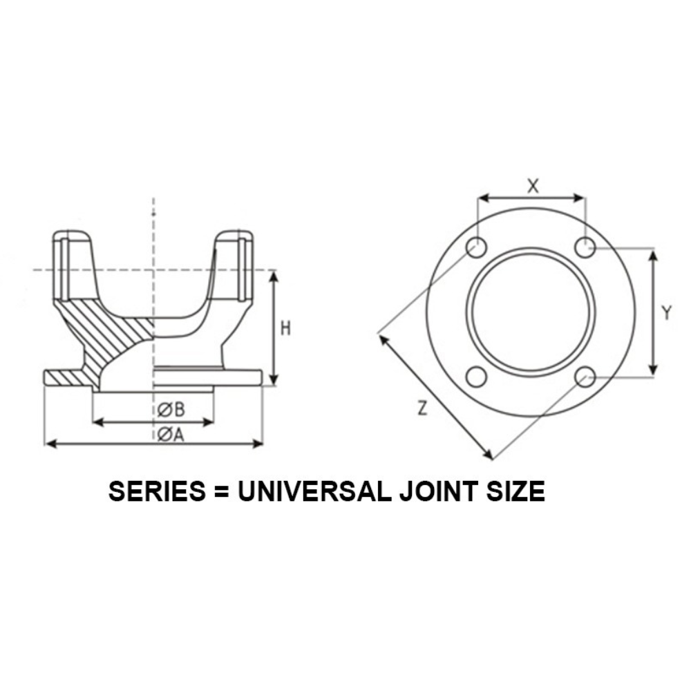 4-2-669 Flange Yoke 1550 Series with 4 x 0.512 in Holes 3.750 in Male Pilot