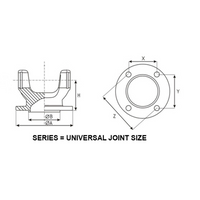 250-2-15 Serated Driveshaft Flange Yoke SPL250 Series 4 Holes 7.086" OD KV Pilot