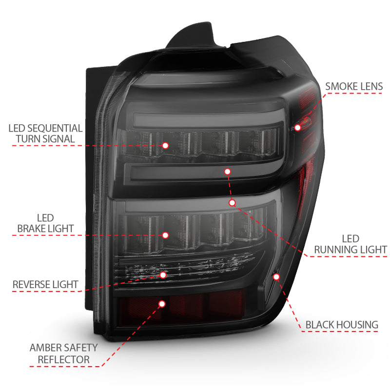 Anzo Tail Lights - 14-20 Toyota 4Runner Black Housing Smoke Lens