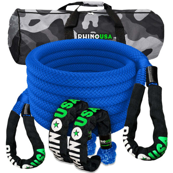 Rhino USA 7/8In X 30Ft Kinetic Rope Recovery Kit W/Soft Shackles (Blue)