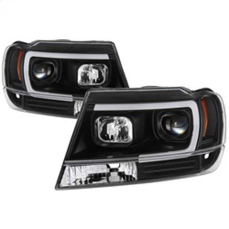 Spyder 99-04 Jeep Grand Cherokee Projector Headlights - Light Bar DRL LED - Black