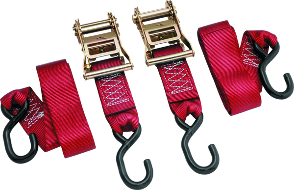 BikeMaster Heavy-Duty Ratchet Tie-Down Straps 2-Pack 2in x 84in - Red