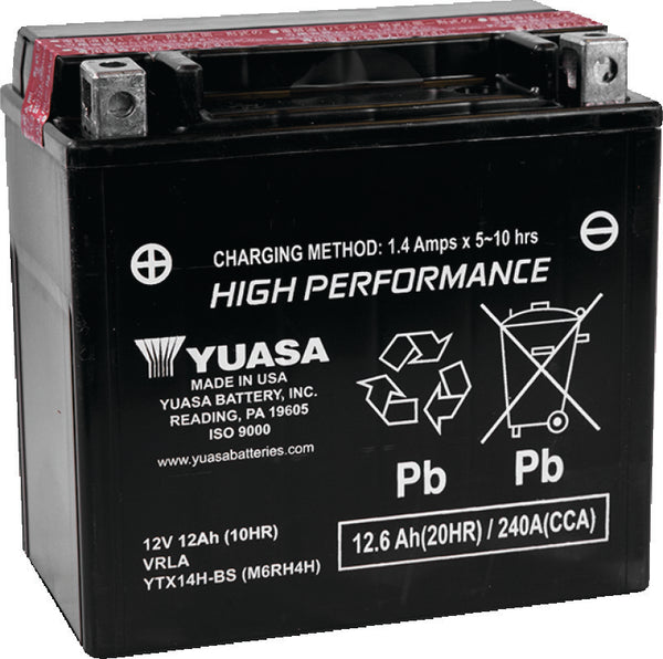 Yuasa YTX14H-BS High Performance AGM 12-Volt Battery w/Bottle