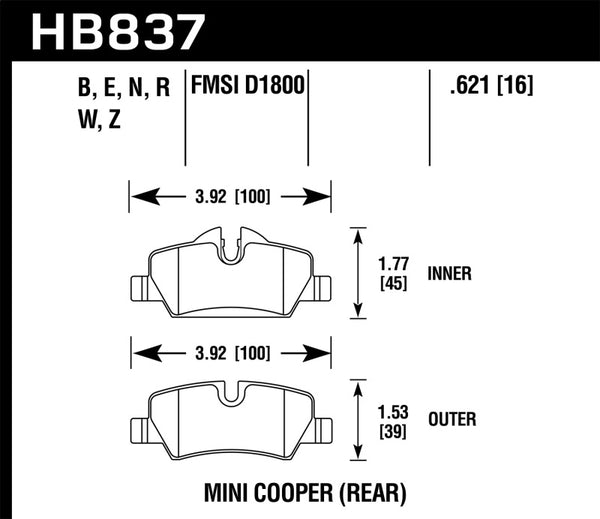 Hawk HPS 5.0 Rear Brake Pads for 2014-2017 Mini Cooper