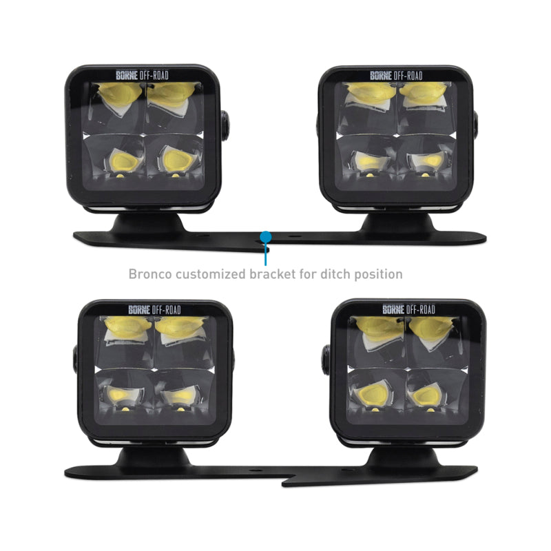 Borne Off-Road 21+ Bronco Light Pods 4pc Ditch 3x3 Flood Upfit