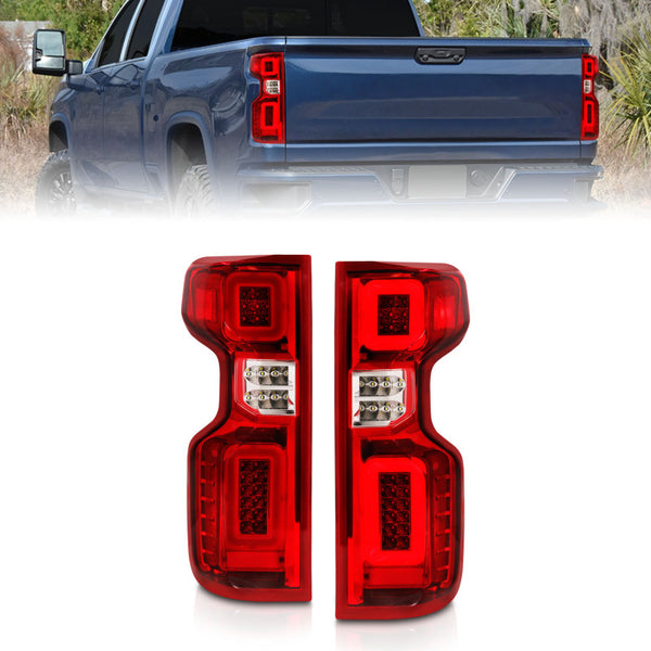 ANZO Full LED Tail Lights for 20192021 Chevrolet Silverado 1500 - Chrome Housing, Red/Clear Lens