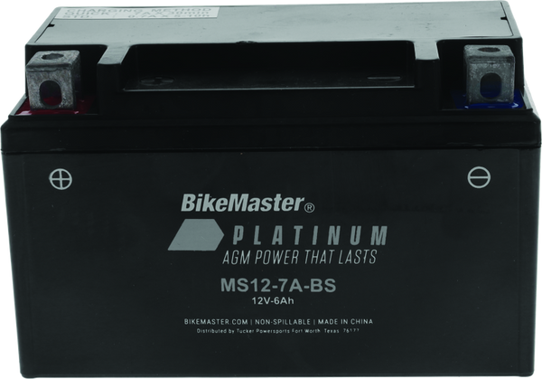 BikeMaster AGM Battery MS12-7A-BS | Maintenance-Free Sealed Motorcycle Battery