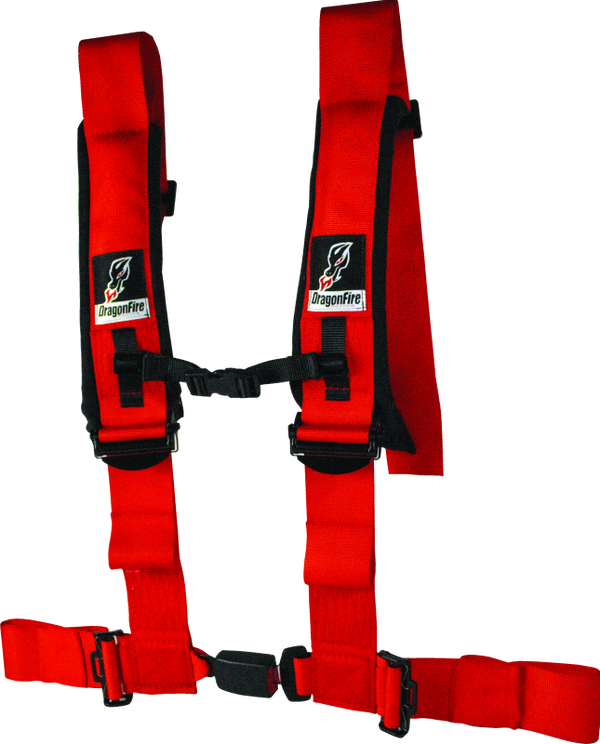 DragonFire Racing 4-Point H-Style EZ-Adjust Harness - 3in Buckle - Red