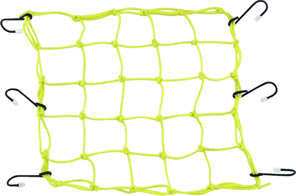BikeMaster 13in x 13in Yellow Stretch Cargo Net w/ Rubber-Tipped Metal Hooks