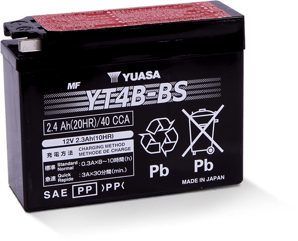 Yuasa YT4B-BS Maintenance Free AGM 12-Volt Battery w/Bottle