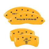 MGP 4 Caliper Covers Engraved Front Mustang Engraved Rear Bar & Pony Yellow finish black ch