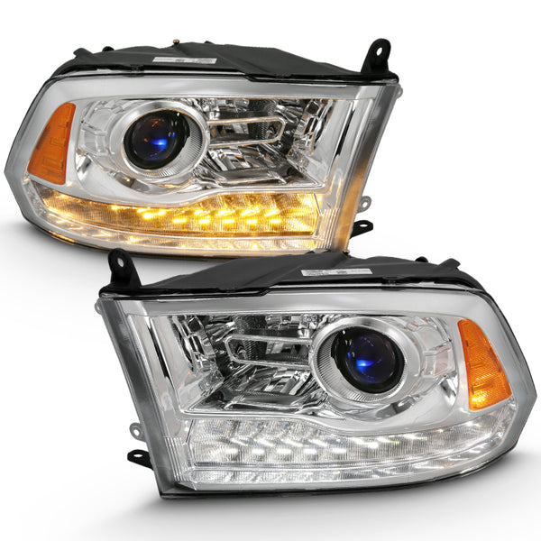 ANZO Projector Headlights w/ Halo - Chrome/Amber for Dodge Ram 1500 (20092018)