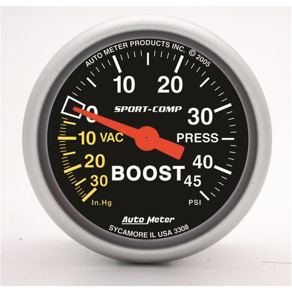 AutoMeter Sport-Comp 52mm Mechanical Boost Gauge (045 PSI)