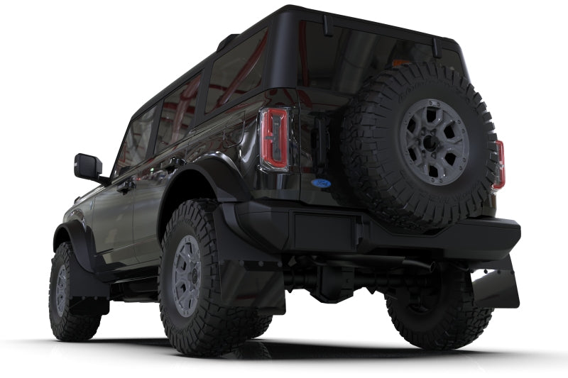 Rally Armor 21-24 Ford Bronco (Plstc Bmpr - NO Rptr/Sprt - NO RR/RB) Blk Mud Flap w/Met. Blk Logo