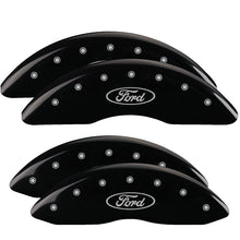 Load image into Gallery viewer, MGP 4 Caliper Covers Engraved Front &amp; Rear Oval logo/Ford Black finish silver ch