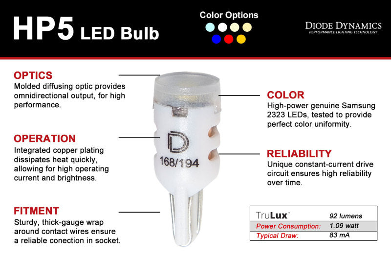 Diode Dynamics 194 LED Bulb HP5 LED - Cool - White (Pair)