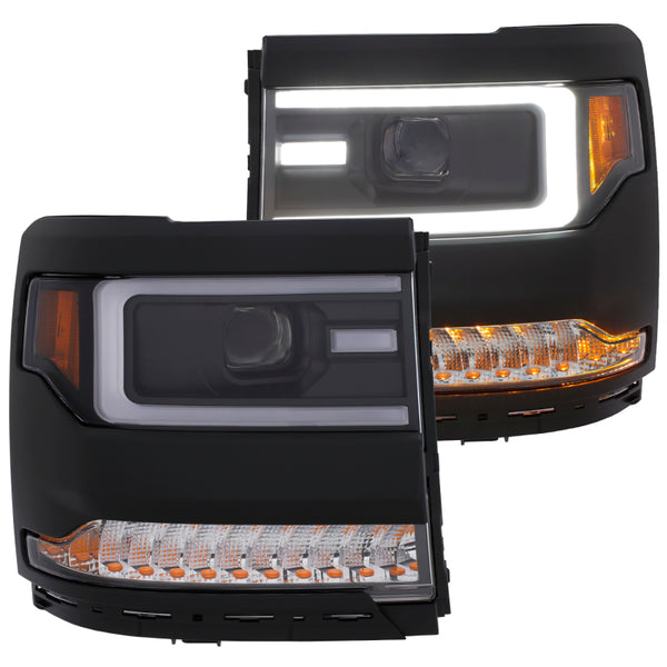 ANZO Projector Headlight Set Black Housing Amber Lights - 2016-2018 Chevy Silverado 1500