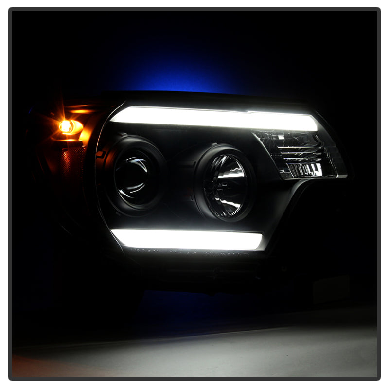 Spyder Toyota Tacoma 12-15 Projector Headlights Light Bar DRL Black PRO-YD-TT12-LBDRL-BK