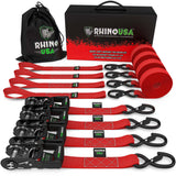 Rhino USA Heavy Duty Ratchet Tie-Down 4-Pack Red 1.6In X 15Ft