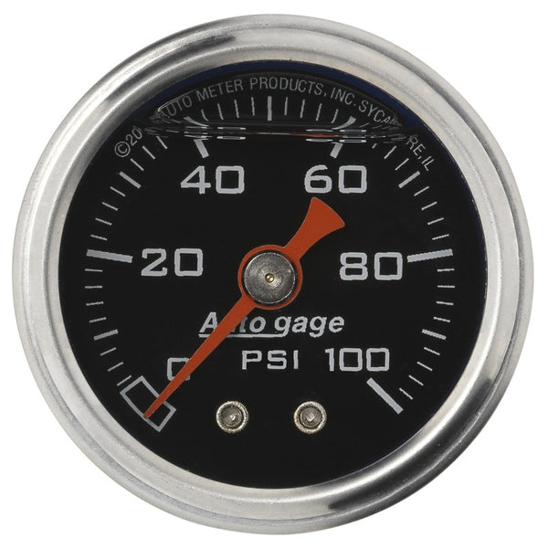 AutoMeter AutoGage 1.5in Liquid-Filled Mechanical Fuel Pressure Gauge 0100 PSI