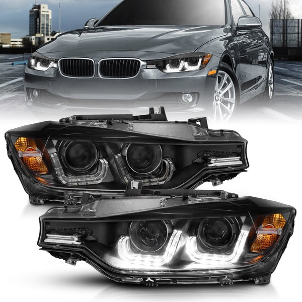 ANZO Projector Headlights w/ U-Bar (Black) for 20122015 BMW 3 Series