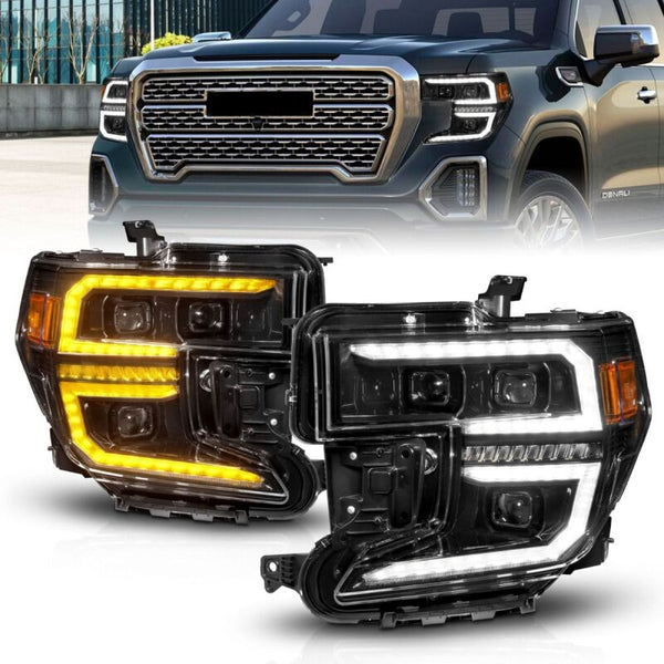 ANZO LED Projector Headlights Black w/ Switchback & Sequential  GMC Sierra 1500 2019-2021