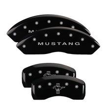 Load image into Gallery viewer, MGP 4 Caliper Covers Engraved Front Mustang Engraved Rear Bar &amp; Pony Black finish silver ch