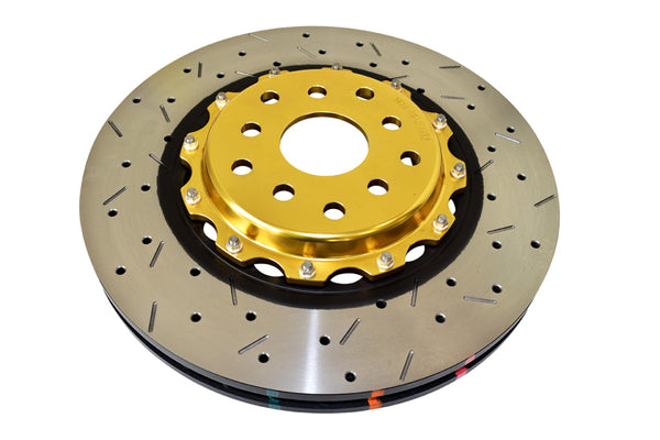 DBA 5000 Series 2 Piece Front Drilled/Slotted Rotor - Gold Hat for 04-07 STi & 2017 BRZ