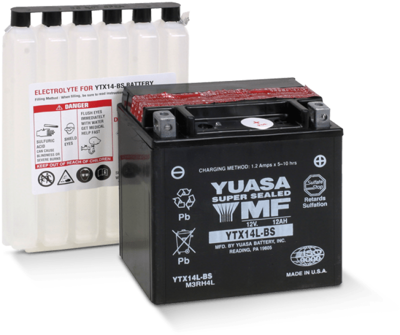 Yuasa YTX14L-BS Maintenance Free AGM 12-Volt Battery w/Bottle