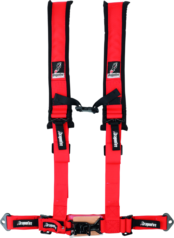 DragonFire Racing 4-Point H-Style Harness - 2in Buckle - Red