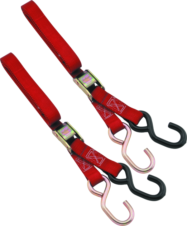 BikeMaster 1-Inch Red Tie-Down Straps - Double-Stitched Nylon Webbing
