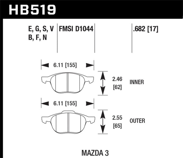 Hawk HPS Performance Brake Pads for 2008-2009 Mazda 3 / Ford / Volvo