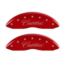 Load image into Gallery viewer, MGP 4 Caliper Covers Engraved Front Cadillac Engraved Rear ATS Red finish silver ch